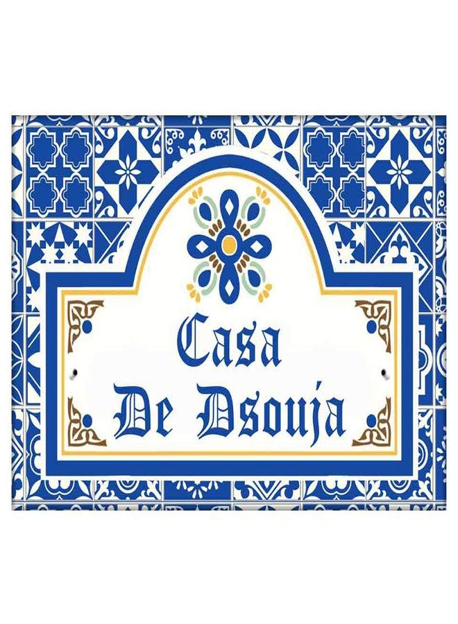 نتكيس لوحات أسماء خارجية من البولي كربونات من نوتكيس، قابلة للتخصيص، مقاومة للماء، مطبوعة رقميًا على الطراز الإسباني البرتغالي (أزوليخو)، للمنزل - عرض 12 بوصة × طول 8 بوصات - بلاط إشبيلية - Image 1